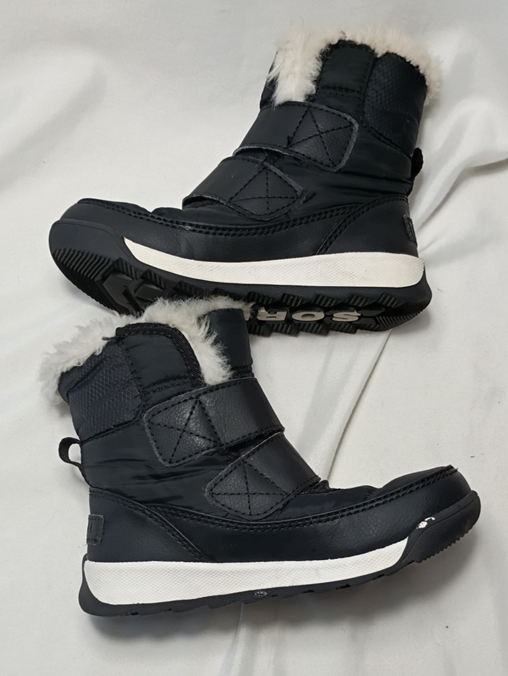 EUC Sorel Girls Whitney II Strap Snowboots Black And White Size 10 Waterproof - Picture 4 of 11